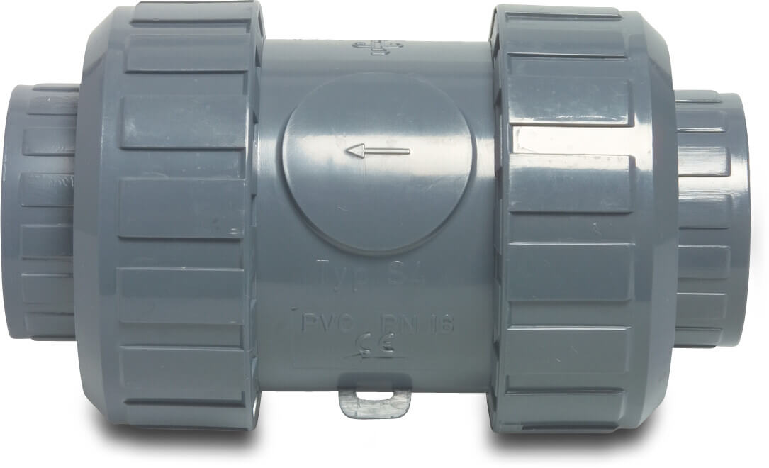 Praher Rückschlagventil federbelastet PVC-U 40 mm Klebemuffe 16bar DN32 Grau Typ S4